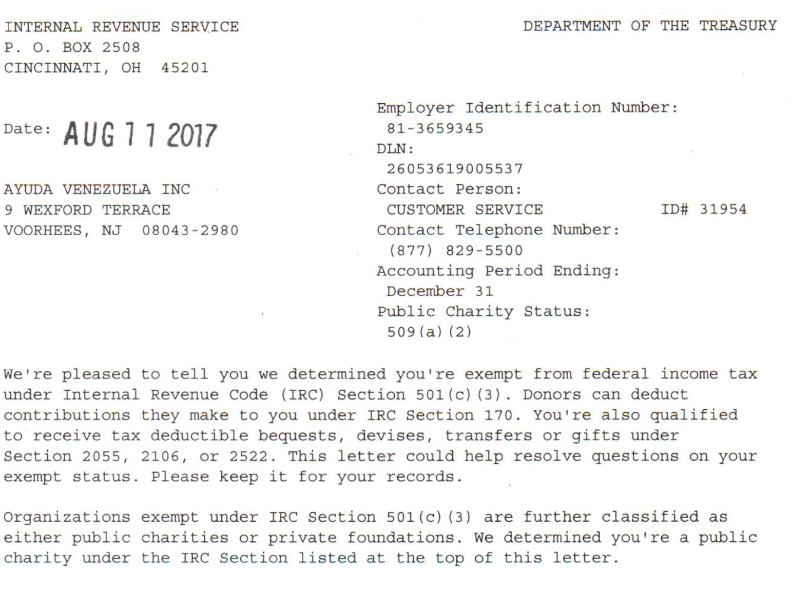 IRS Determination Letter Excerpt